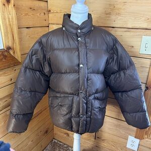 Women's Medium Chocolate Brown Down Puffer Jacket Warm Cozy Quality Winter Coat